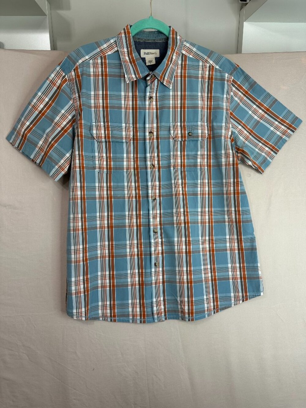 XL RUFFHEWN SHORT SLEEVE STRIPE BUTTON SHIRT